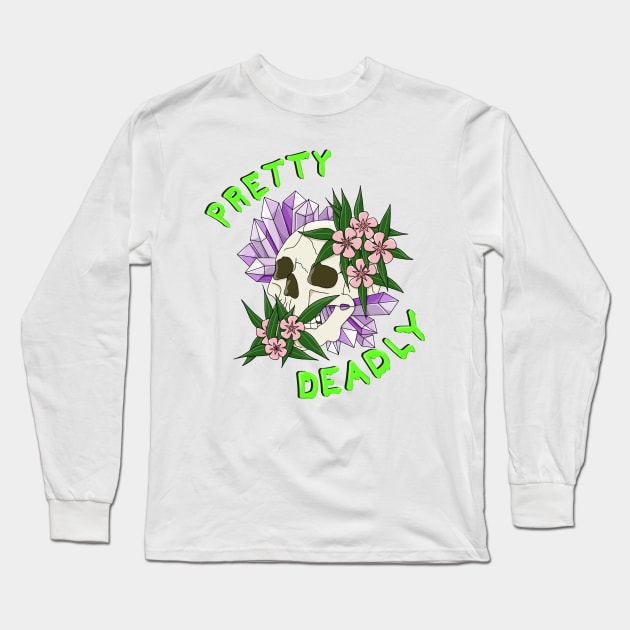 Pretty Deadly - Skull with Oleander and Amethyst Long Sleeve T-Shirt by GenAumonier